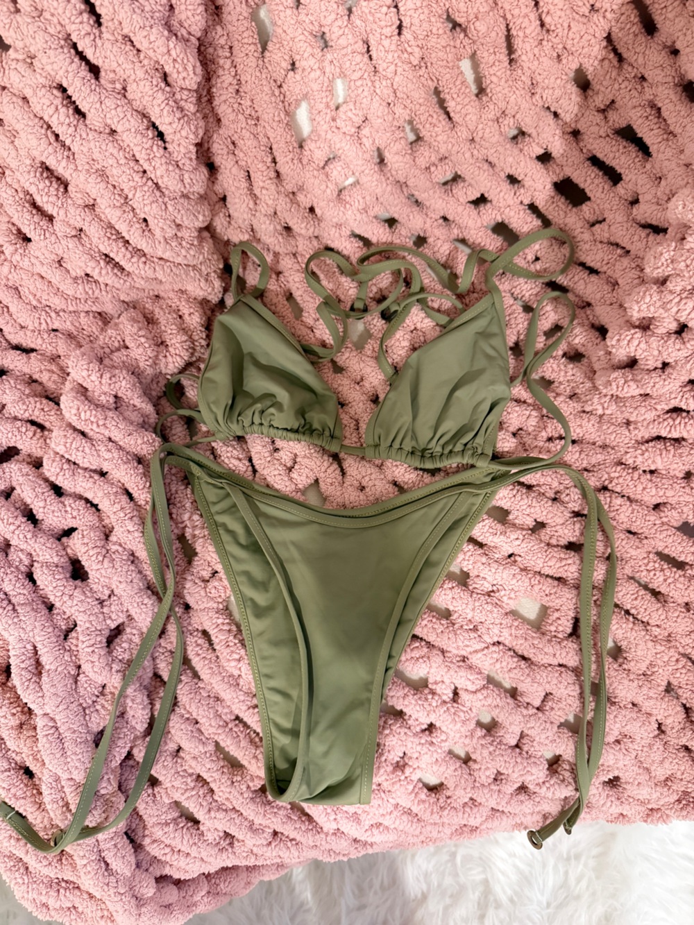 Olive Green Adjustable Triangle Bikini Set